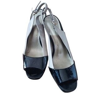 9 Bandolino nude and black sling back heel.